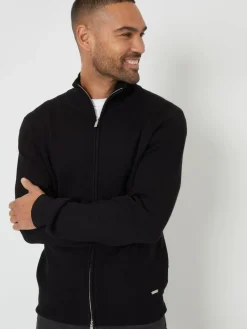 Threadbare Black Zip-Through Funnel Neck Knitted Cardigan^ Knitwear|Knitwear