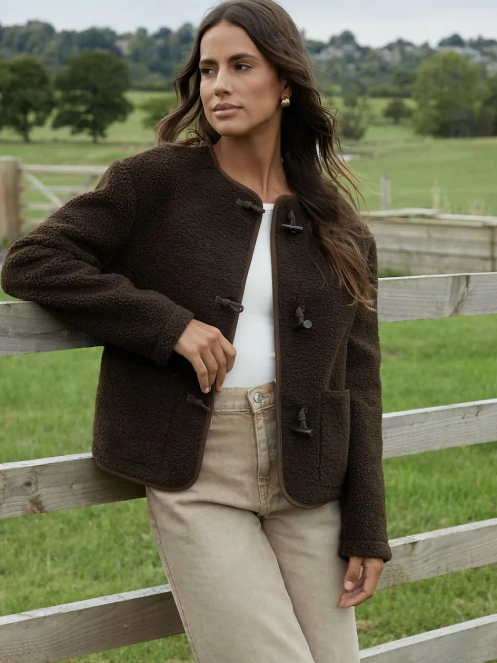 Sale Threadbare Borg Fleece Toggle Jacket Brown
