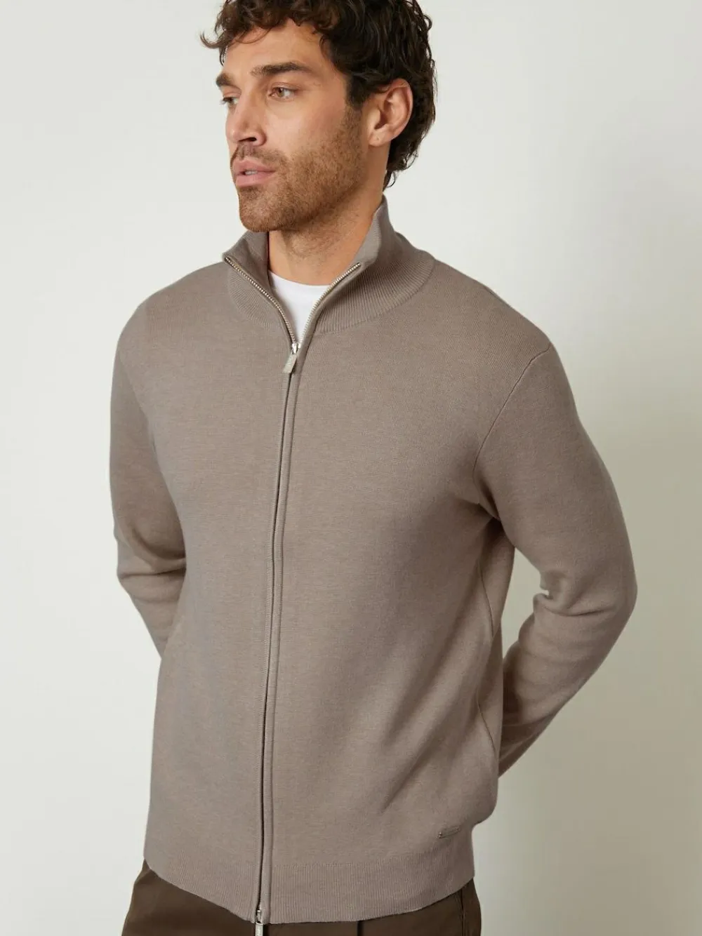 Threadbare Brown Zip-Through Funnel Neck Knitted Cardigan^ Knitwear|Knitwear