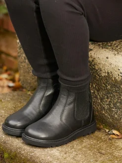 Sale Toezone Dakota Boys Leather Gusset and Zip Ankle Black Boots