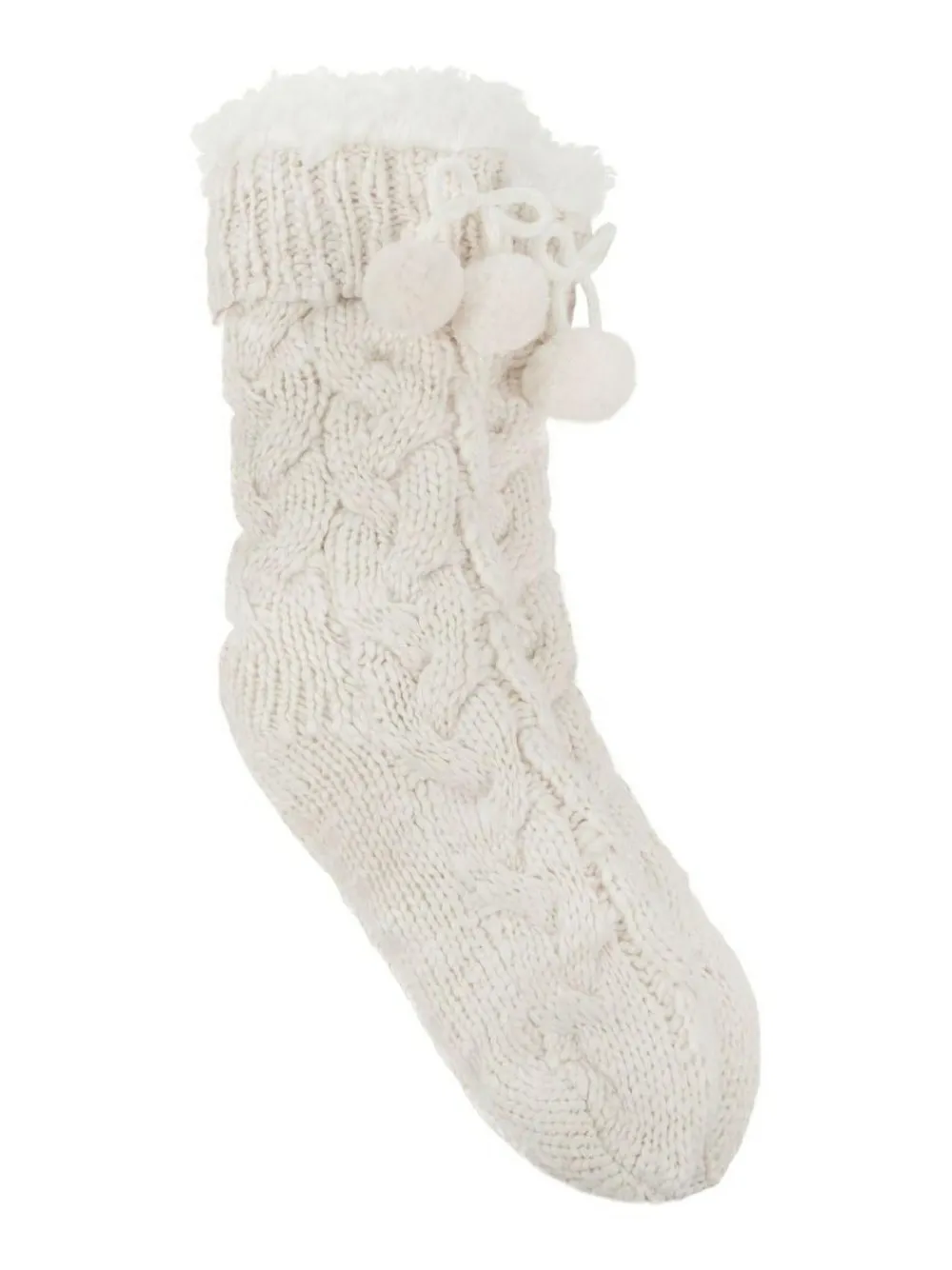 Hot Totes Cream Toasties Ladies Luxury Chunky Knit Slipper Socks