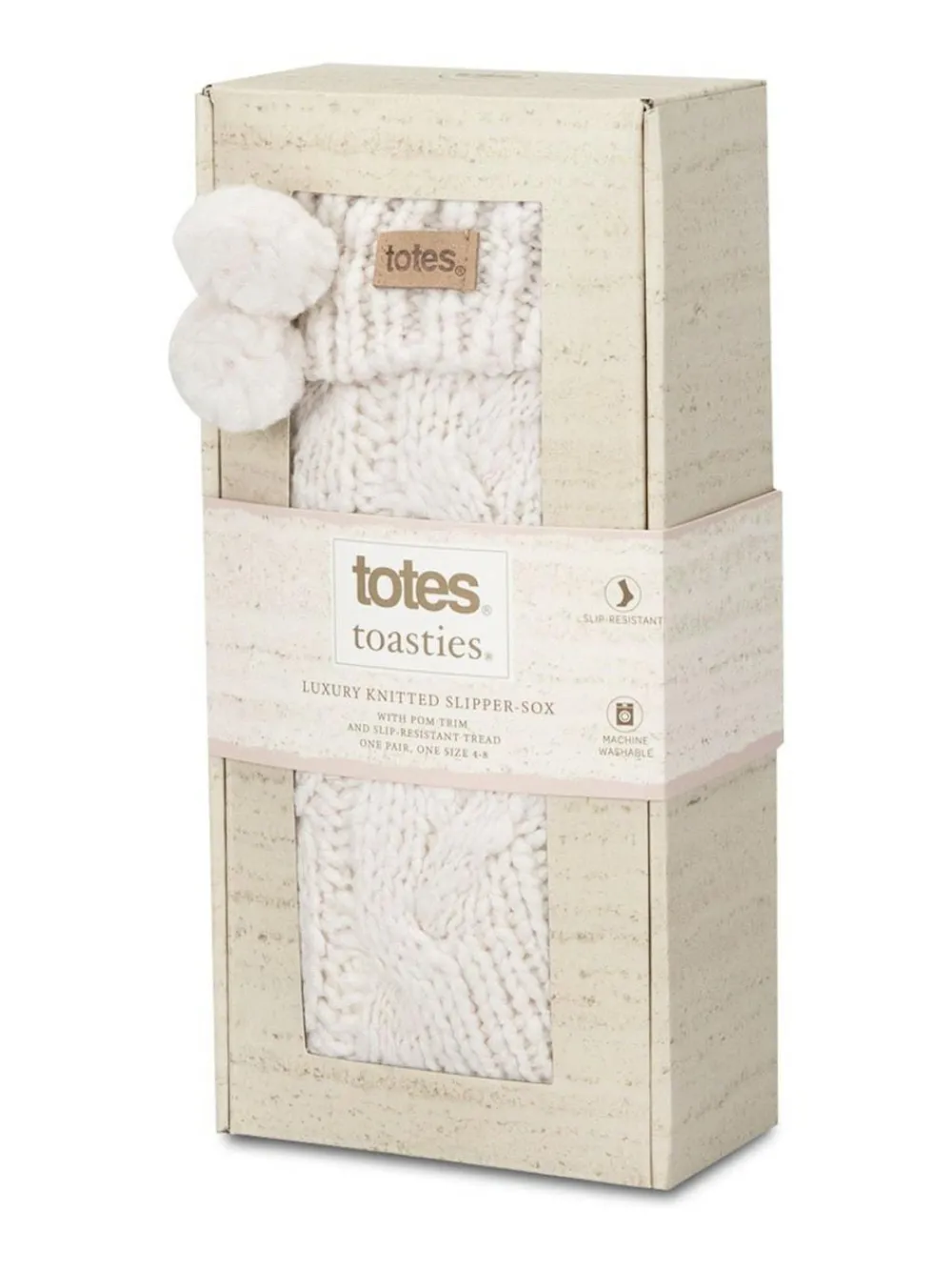 Hot Totes Cream Toasties Ladies Luxury Chunky Knit Slipper Socks