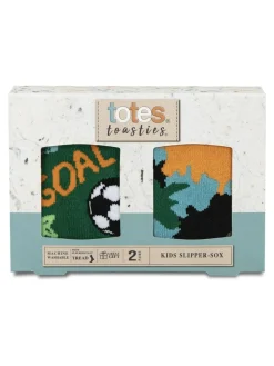 Totes Green Tosties Kids Original Slipper Socks Two Pack^BOY Socks