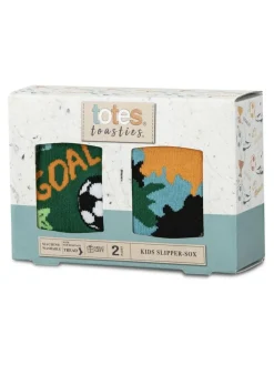 Totes Green Tosties Kids Original Slipper Socks Two Pack^BOY Socks