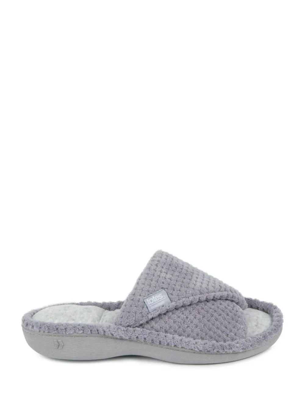 Hot Totes Ladies Isotoner Popcorn Turnover Open Toe Slippers Grey