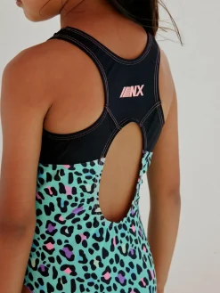Discount Next Sports Open Back Swimsuit (3-16yrs) Turquoise Blue Animal