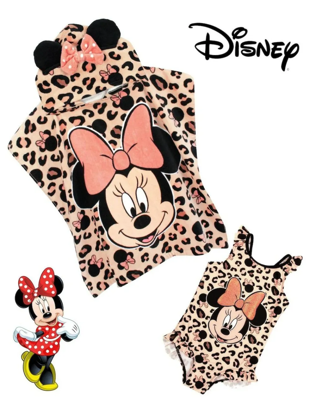 Vanilla Underground Cream Minnie Mouse Character Swimsuit & Poncho Set