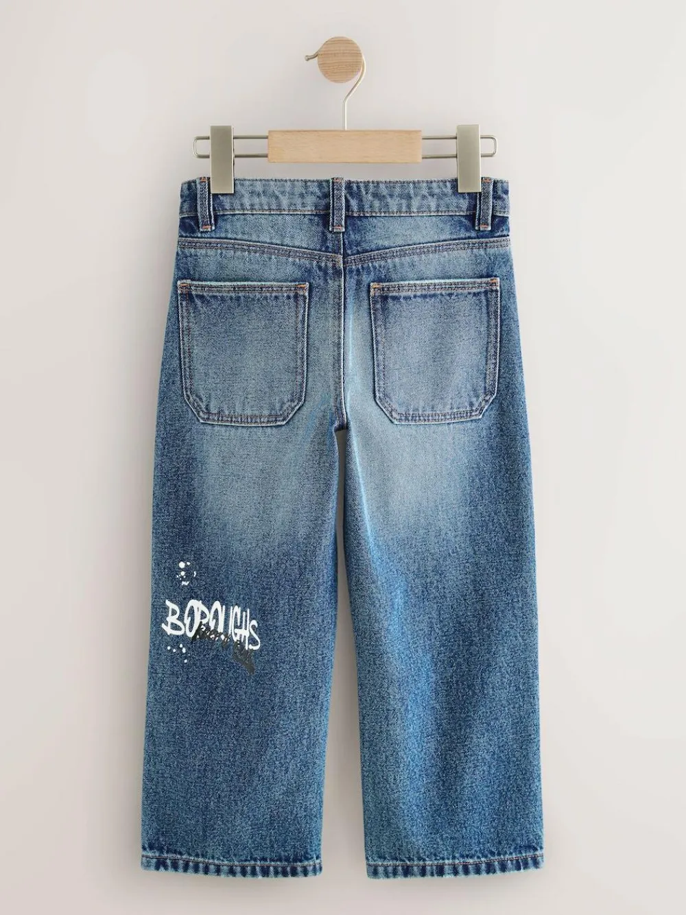 Next Varsity All-Over Print Mid Blue Denim Wide Fit Authentic Jeans (3-16yrs)^BOY Jeans|Jeans