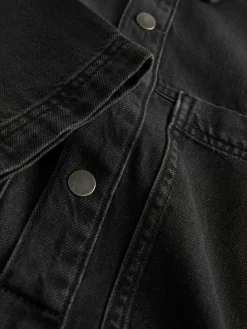 New Next Mini Long Sleeve Utility Denim Dress Washed Black