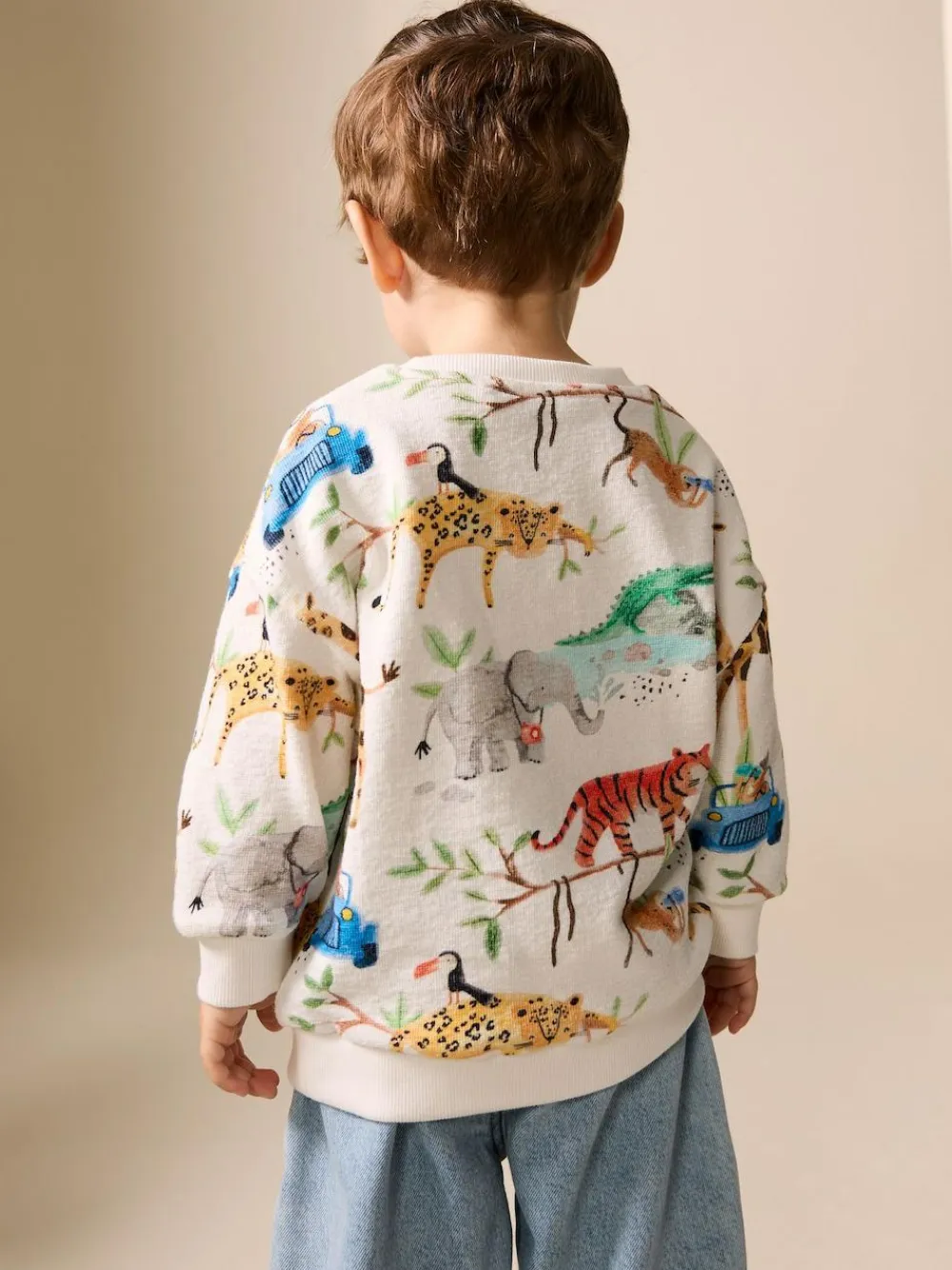 Online Next Watercolour Animals All-Over Print Crew Neck Sweatshirt (3mths-7yrs)