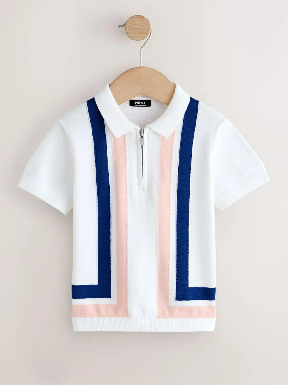 Discount Next 100% Cotton Knitted Zip Neck Polo Shirt (3mths-7yrs) White