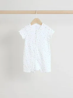 Next White 100% Cotton Two Way Zip Romper Sleepsuits 3 Pack (0mths-3yrs)^BOY Unisex|Nightwear