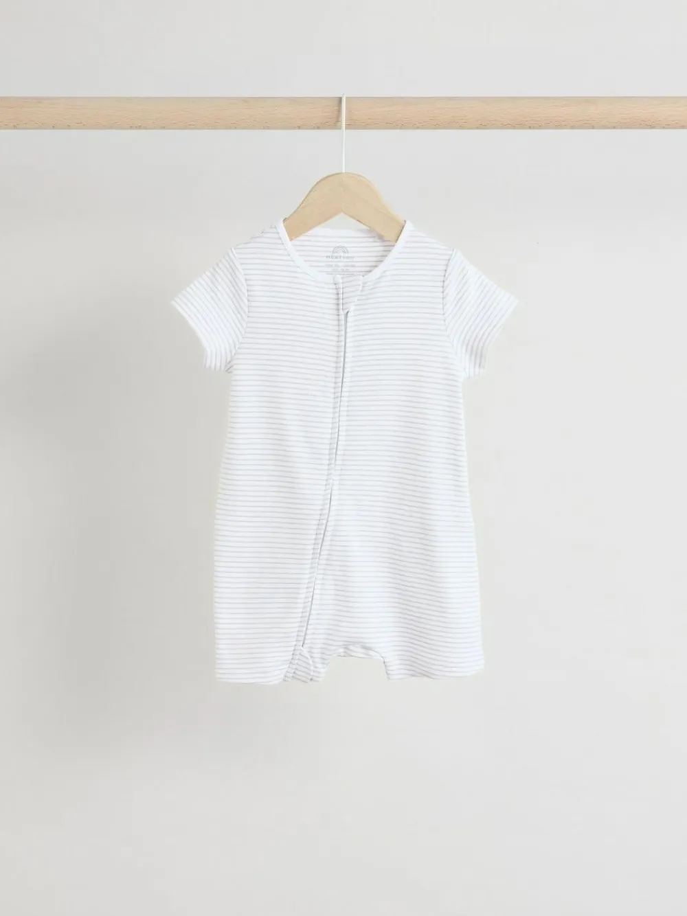 Next White 100% Cotton Two Way Zip Romper Sleepsuits 3 Pack (0mths-3yrs)^BOY Unisex|Nightwear