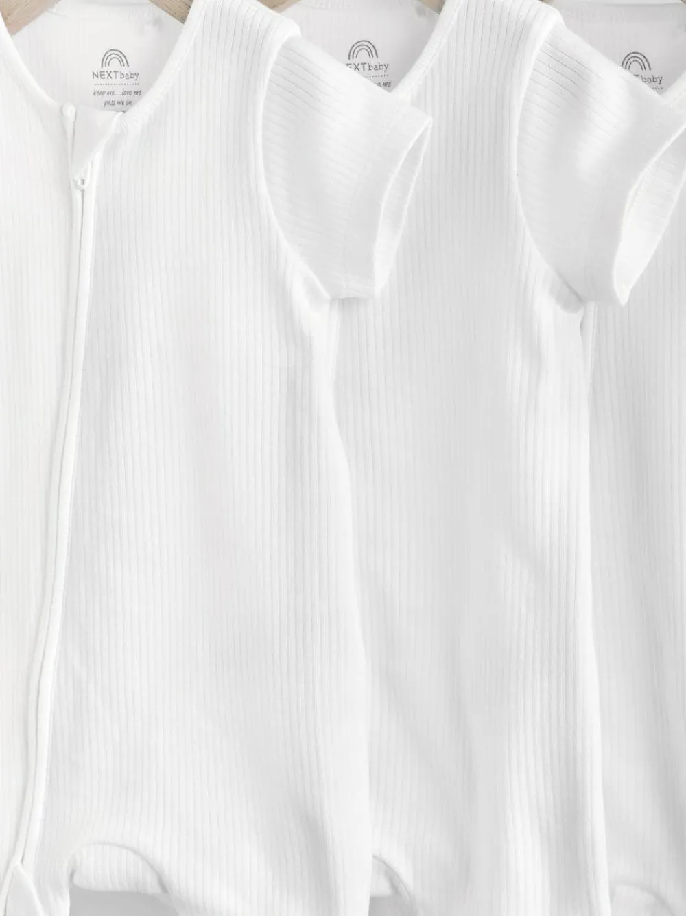Sale Next White 3 Pack Two Way Zip Baby 100% Cotton Rompers (0mths-3yrs)