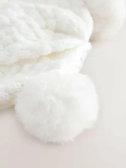 Next White Baby Double Pom Knitted Hat (0mths-2yrs)^ Hats & Scratch Mitts|Newborn Accessories