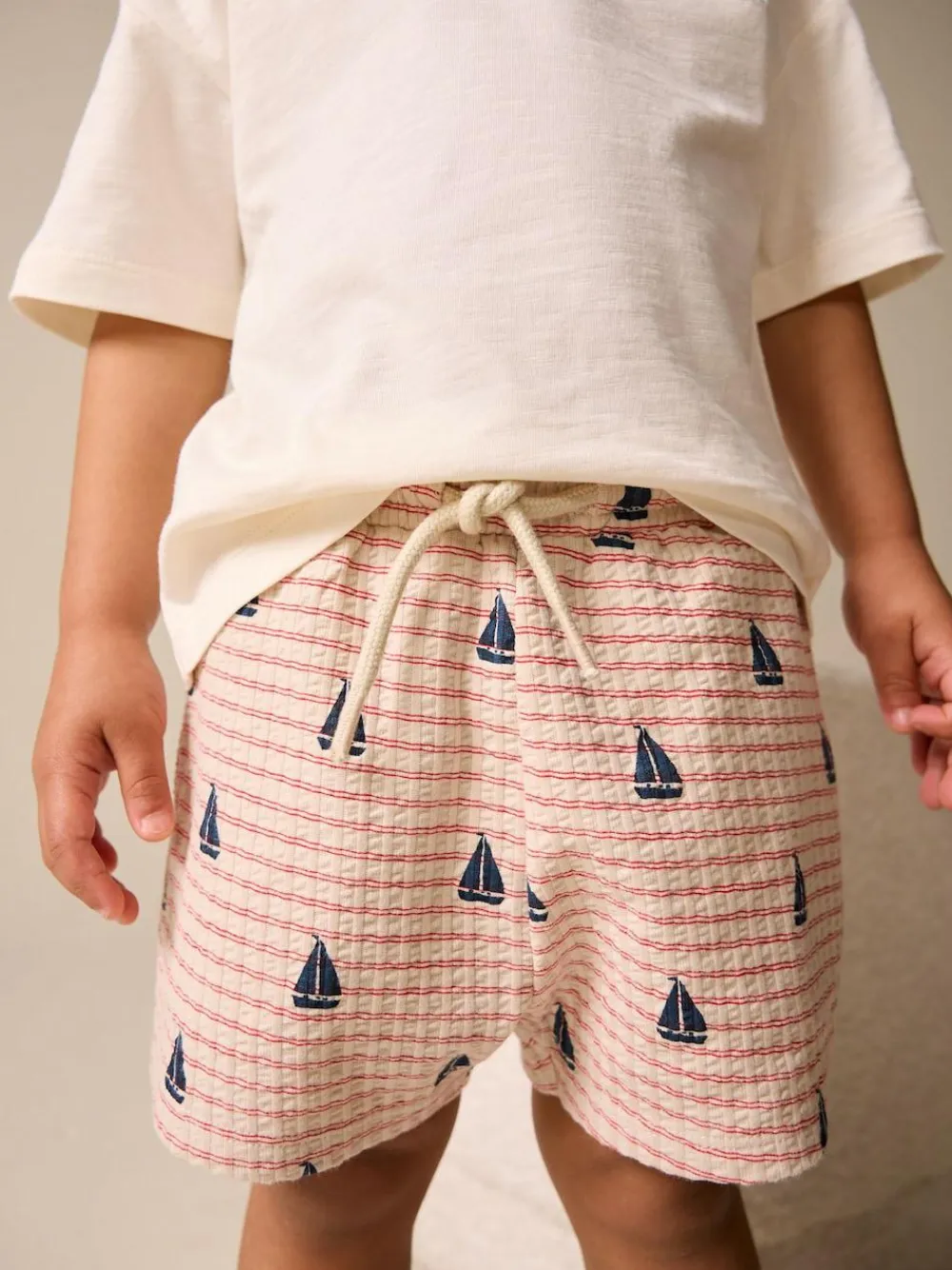 Online Next Short Sleeve T-Shirt and Shorts Set (3mths-7yrs) White Boat Embroidery