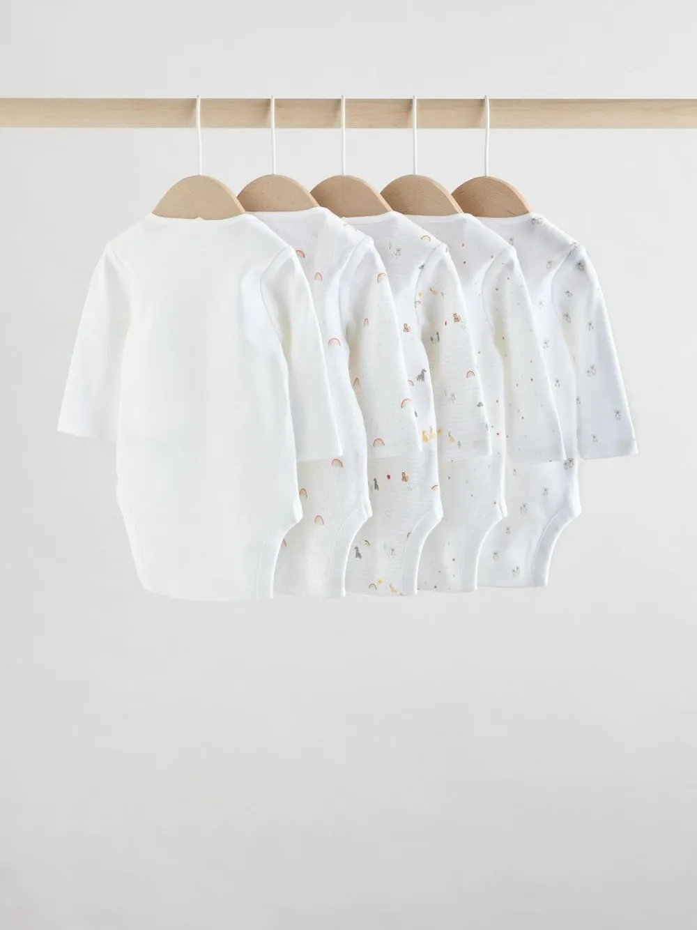 Hot Next White Character 5 Pack Long Sleeve 100% Cotton Baby Bodysuits