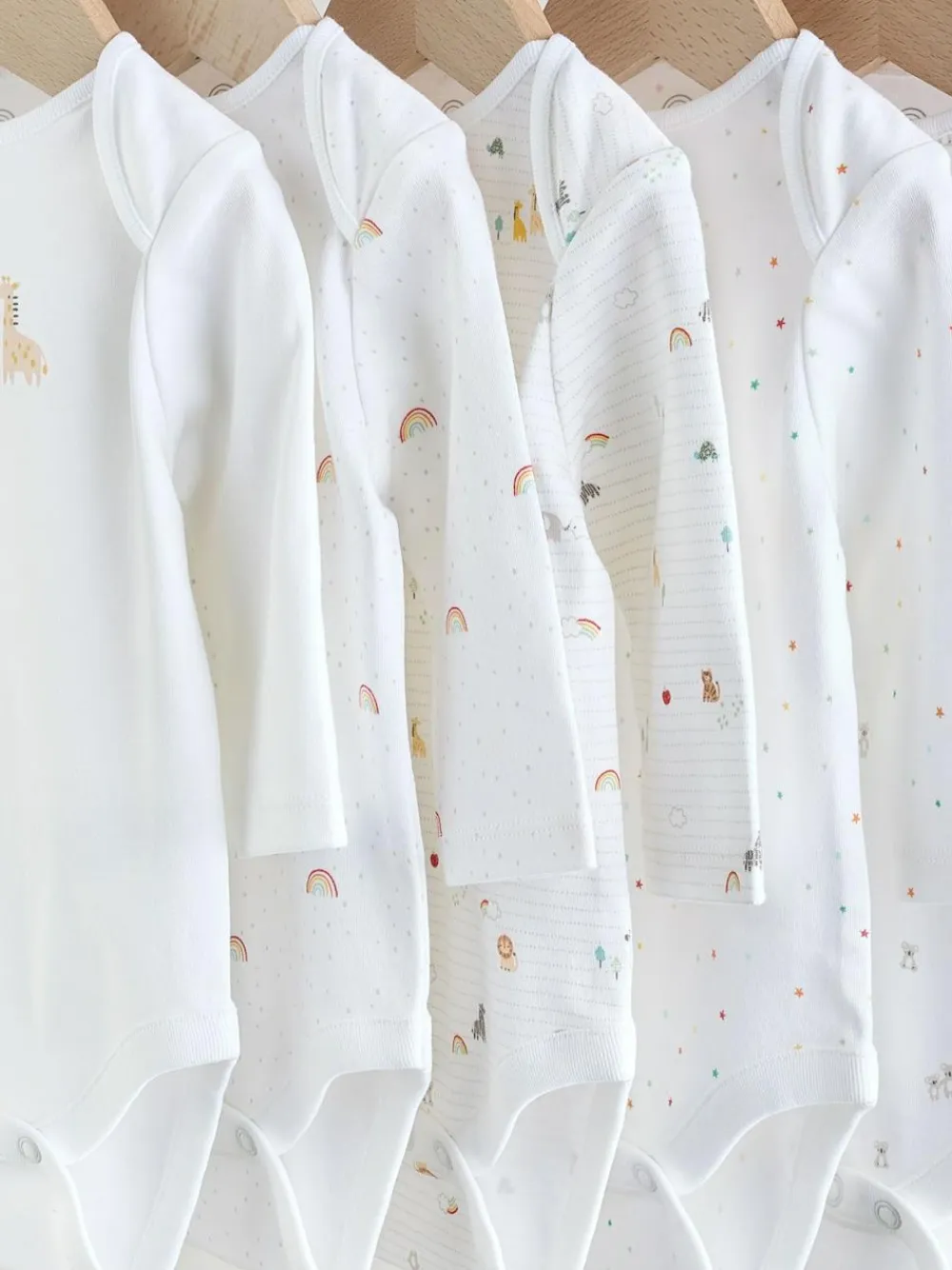 Hot Next White Character 5 Pack Long Sleeve 100% Cotton Baby Bodysuits