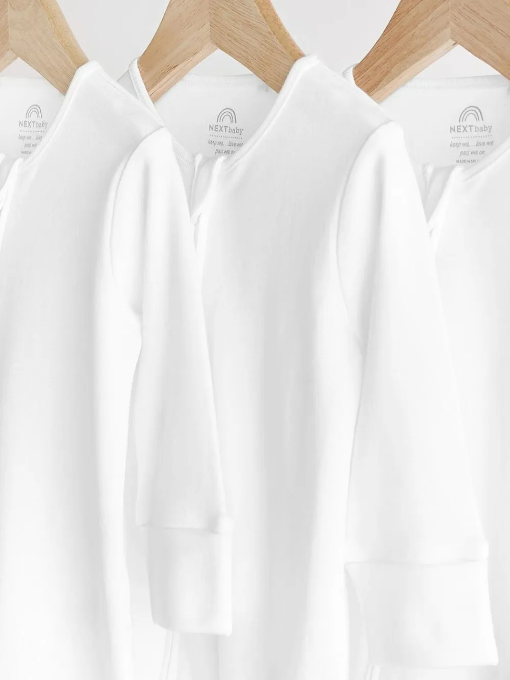 Outlet Next Essential Zipped 100% Cotton Baby Sleepsuits 3 Pack (0-3yrs) White