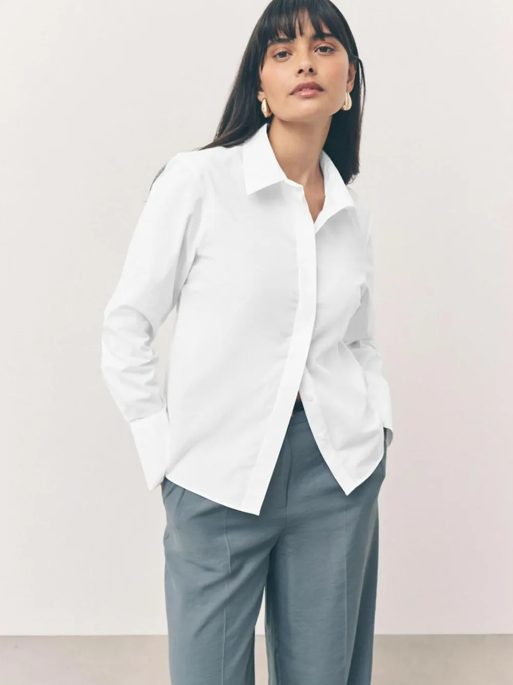 Next Fitted Stretch Essential Long Sleeve Shirts 2 Pack White