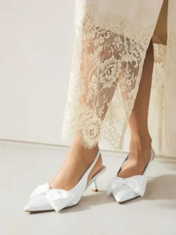 Sale Next Forever Comfort® Wedding Satin Bow Pointed Toe Slingback Heels White