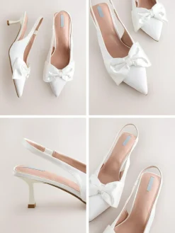 Sale Next Forever Comfort® Wedding Satin Bow Pointed Toe Slingback Heels White