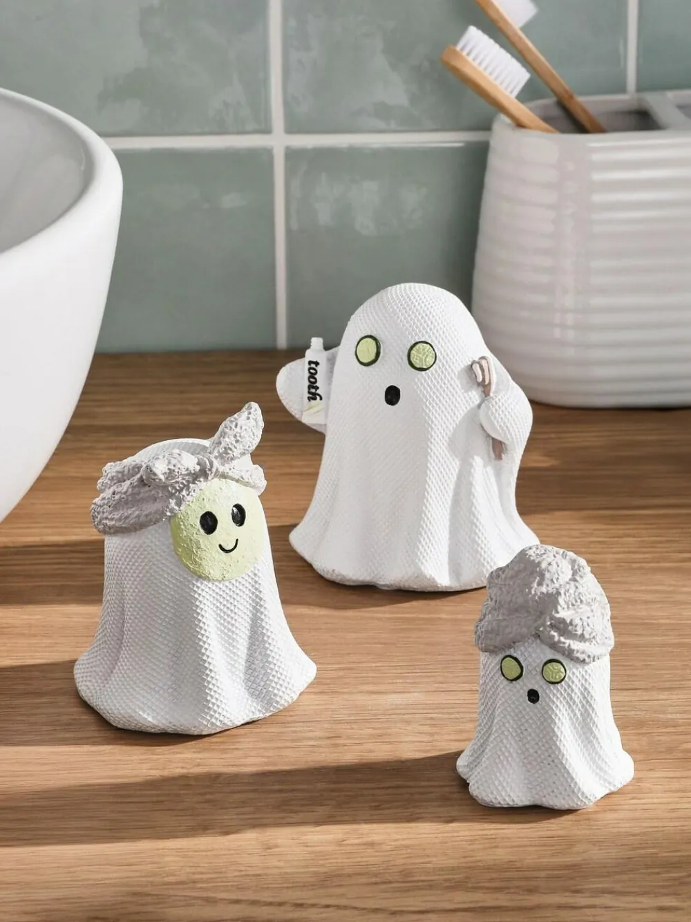 Next White Ghost Set of 3 Ornament^ Ornaments|Bathroom Accessories