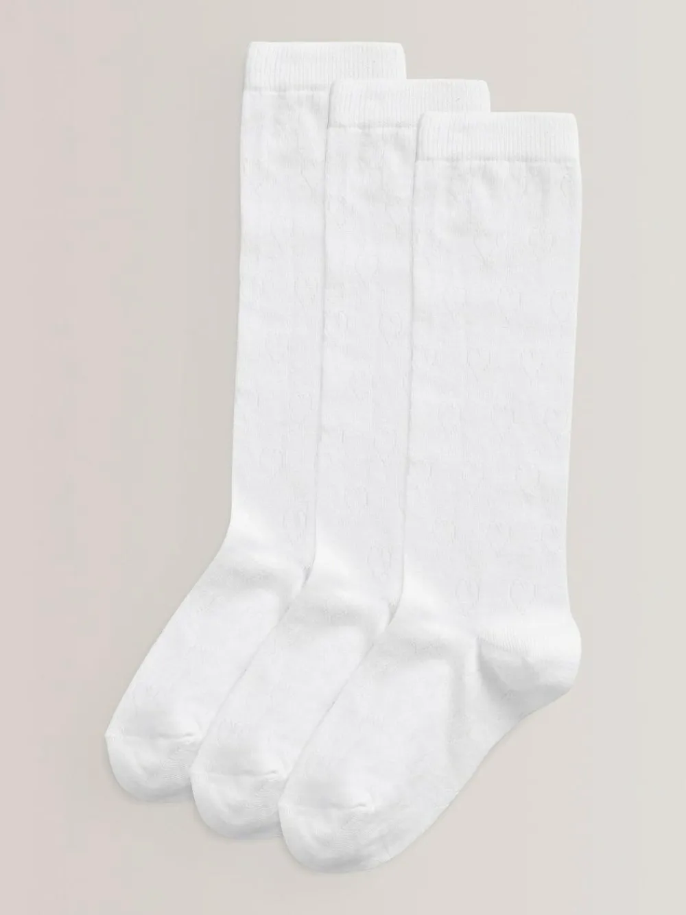 Next White Heart 3 Pack Cotton Rich Knee High Socks^ Tights|Socks & Tights