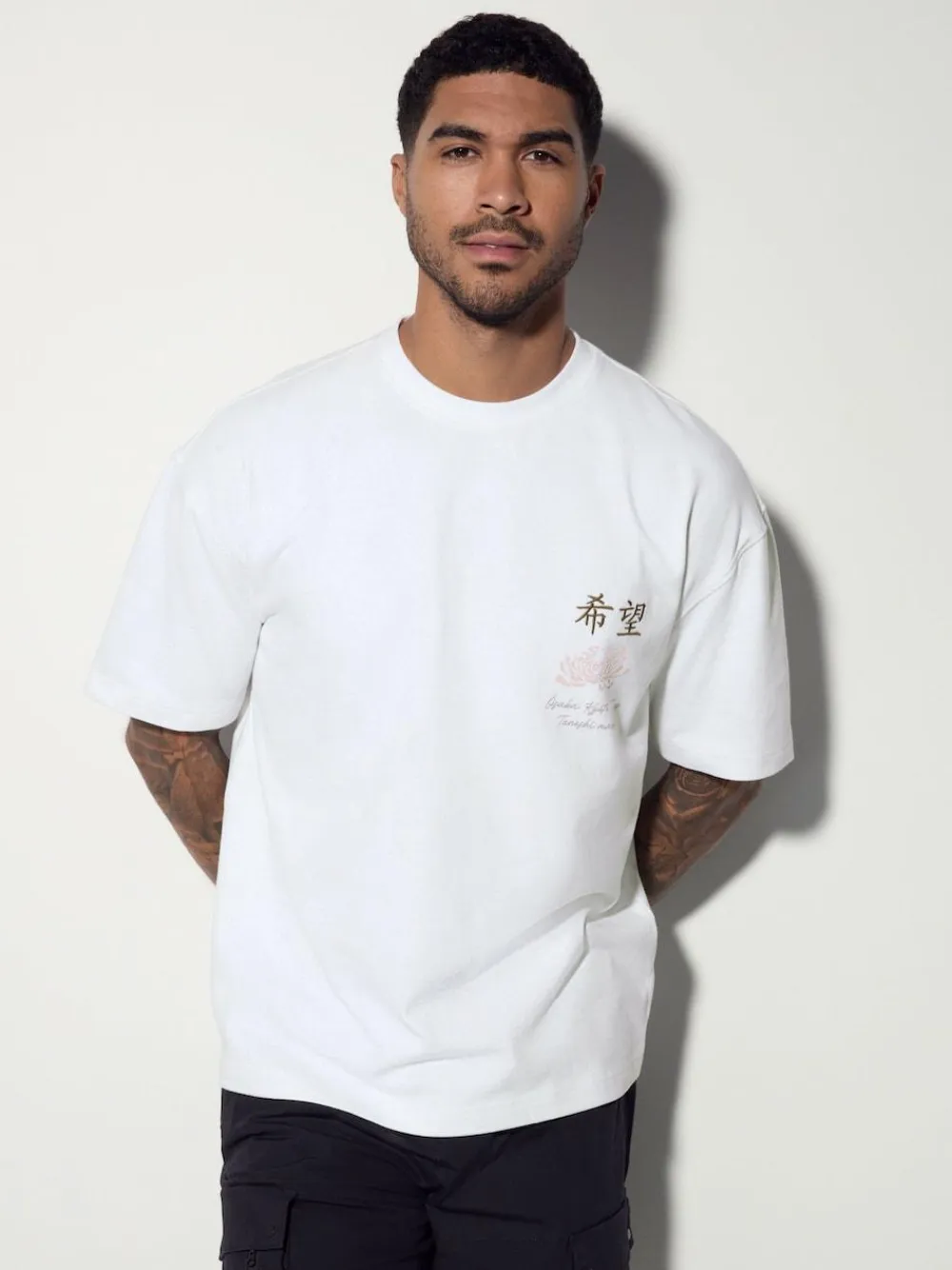 Next White Japan Relaxed Fit Graphic Print Heavy Weight T-Shirt