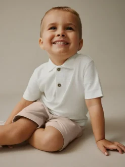 Clearance Next Short Sleeve Textured Polo Shirt and Shorts Set (3mths-7yrs) White