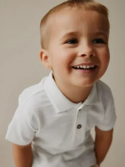 Clearance Next Short Sleeve Textured Polo Shirt and Shorts Set (3mths-7yrs) White