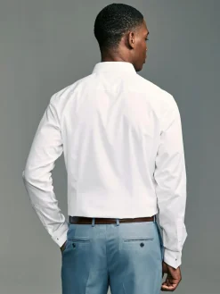 Next Slim Fit Double Cuff Easy Care Textured Smart Shirt White