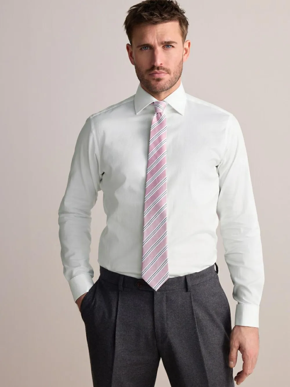 Next Slim Fit Signature Premium 100% Cotton Textured Smart Shirt^ Shirts
