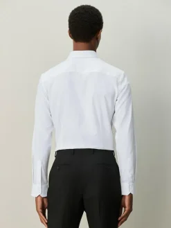 Discount Next Slim Fit Textured Long Sleeve Formal Shirt with Trim White
