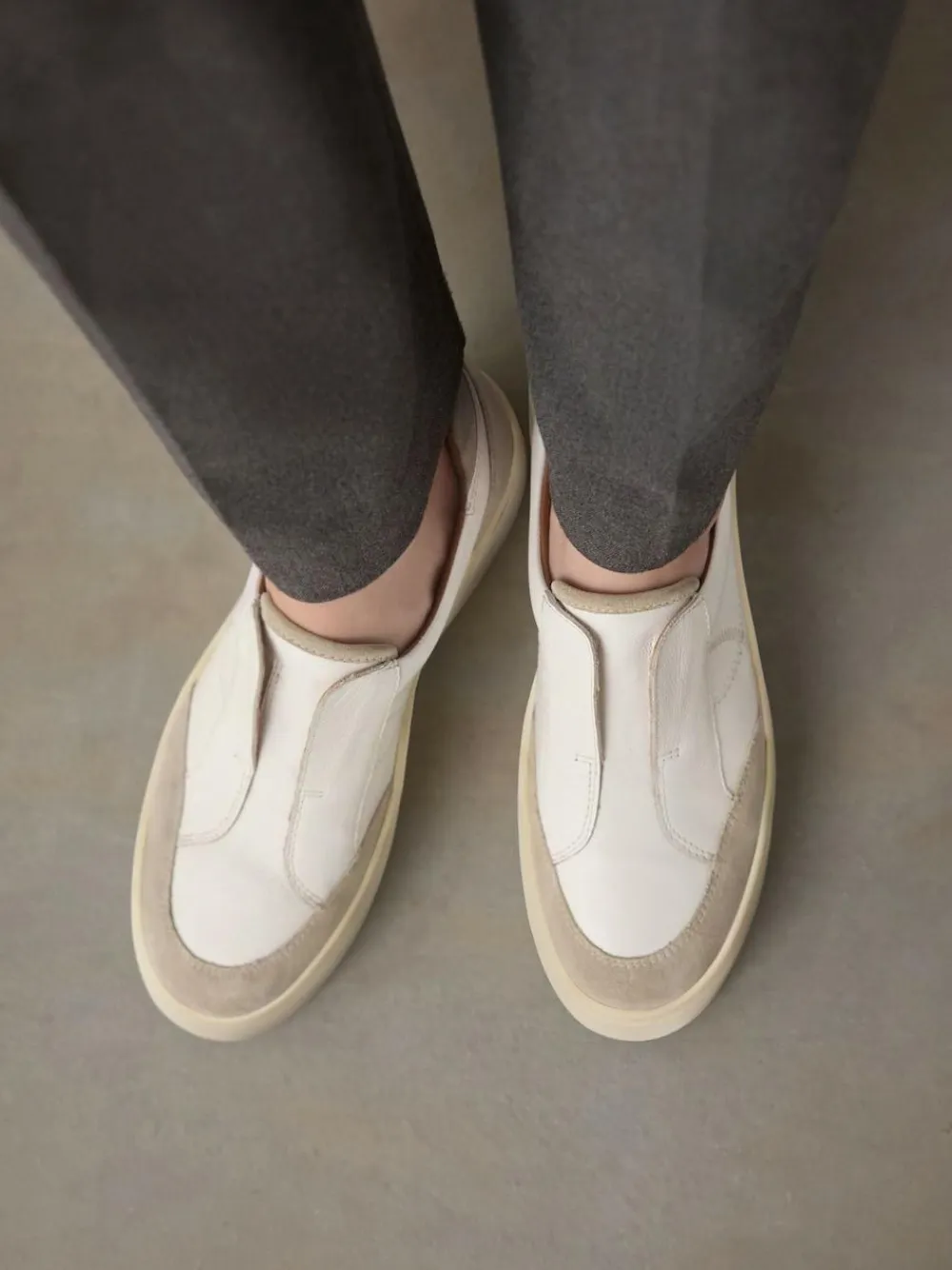 Hot Next Slip On Signature Leather Chunky Wedge Platform Trainers White
