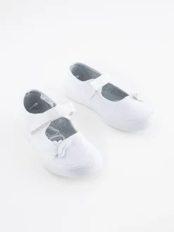 Online Next Standard Fit (F) Butterfly Embroidered School Plimsoll Shoes White