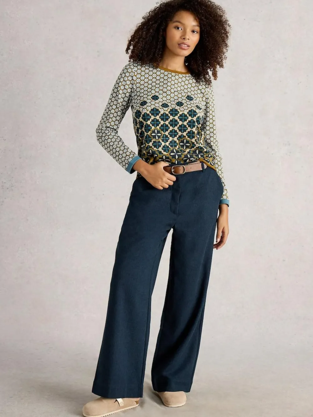 Outlet White Stuff Belle Tweedy Wide Leg Trousers Blue