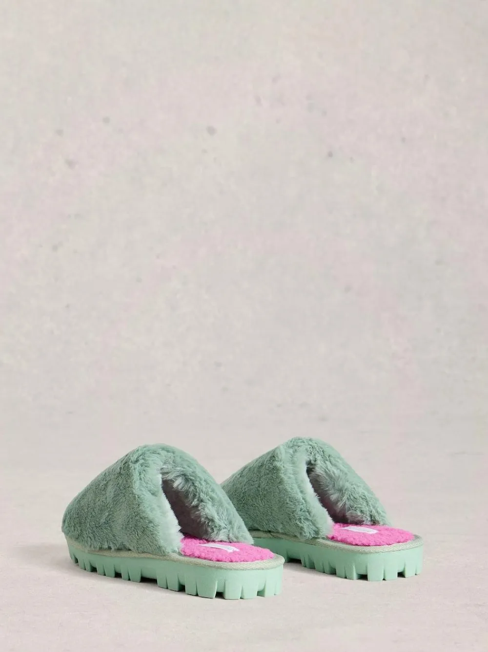 Clearance White Stuff Faux Fur Mule Slippers Green