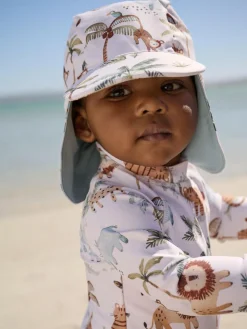Clearance Next Sunsafe Swimsuit and Hat Set (3mths-7yrs) White
