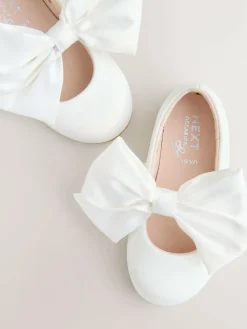 Next White Wide Fit (G) Bow Satin Flower Occasion Mary Jane Shoes^ Shoes|Occasionwear