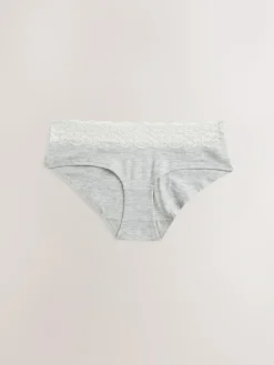 Hot Next White/Black/Grey Short Cotton Lace Knickers 4 Pack