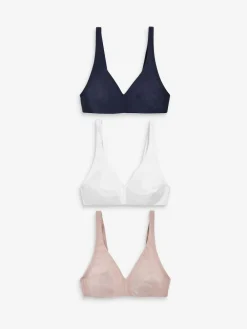 Outlet Next Non Pad Non Wire Cotton Blend Ultimate Comfort Bras 3 Pack White/Navy Blue/Pink