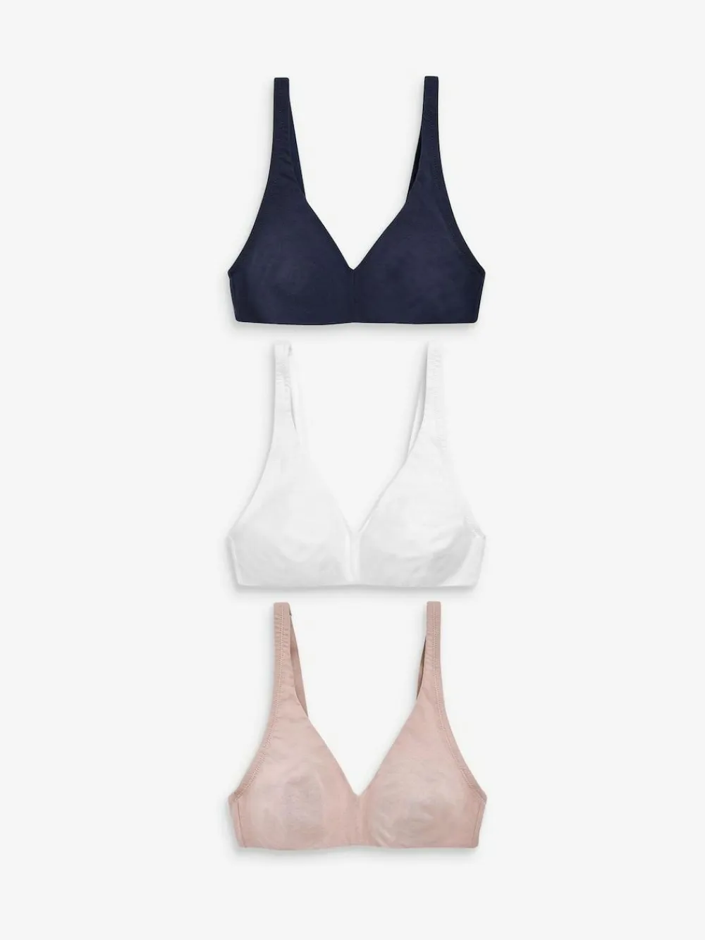 Outlet Next Non Pad Non Wire Cotton Blend Ultimate Comfort Bras 3 Pack White/Navy Blue/Pink