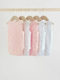 Best Next White/Pink 5 Pack Vest Baby Bodysuits