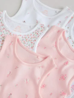 Best Next White/Pink 5 Pack Vest Baby Bodysuits