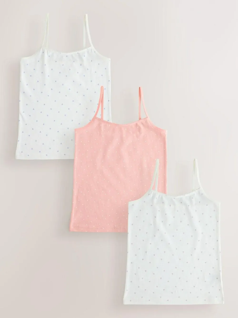 Clearance Next White/Pink Ditsy Printed Strappy Cami Vests 3 Pack (1.5-16yrs)