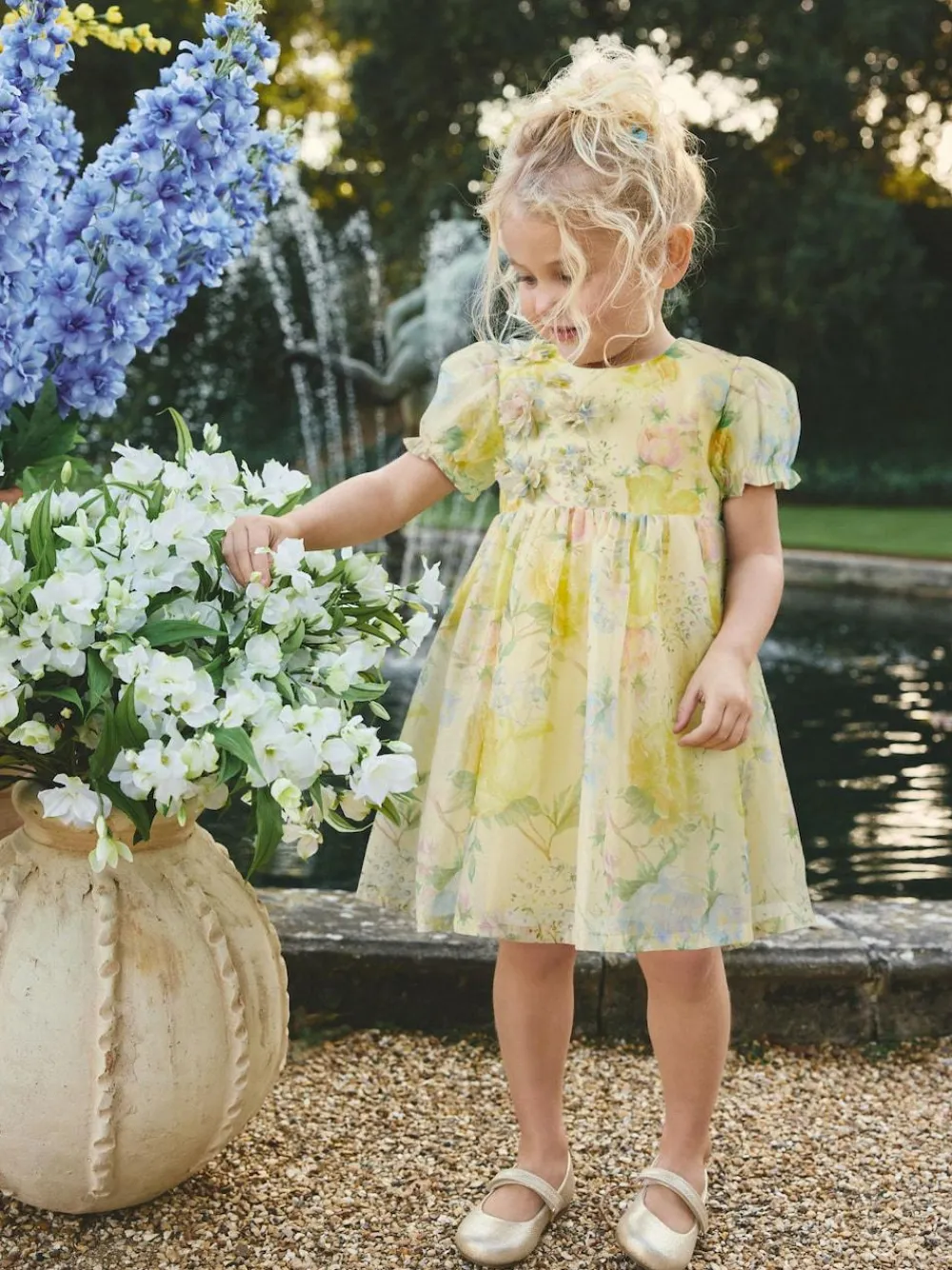 Outlet Next Flower Corsage Dress (3mths-8yrs) Yellow Floral Print