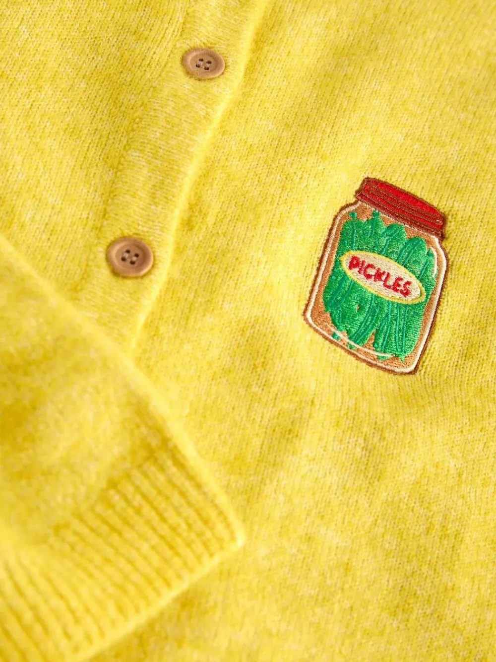 Next Yellow Pickles Embroidery Crew Neck Knitted Cardigan With Wool^Women Knitwear|Knitwear