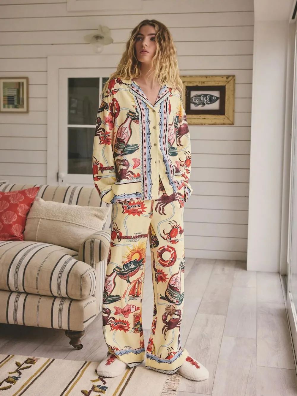 Next Yellow Viscose/Linen Blend Button Through Pyjamas^Women Pyjamas|All Night & Lounge