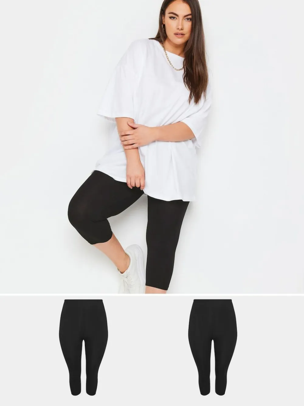Clearance Yours Curve Black Cycling 2 Pack Leggings